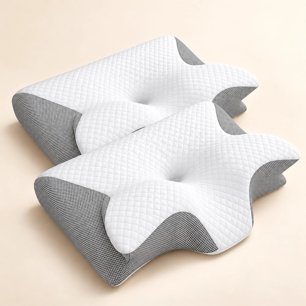 Two Somnivara Contour Pillows in Light Gray, stacked: the Better Rest Duo