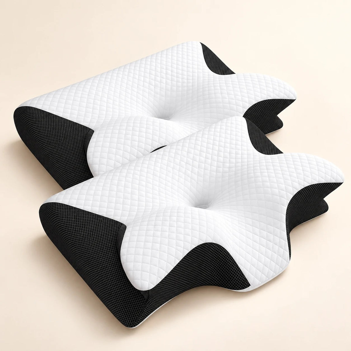 Two Somnivara Contour Pillows in Black, stacked: the Better Rest Duo