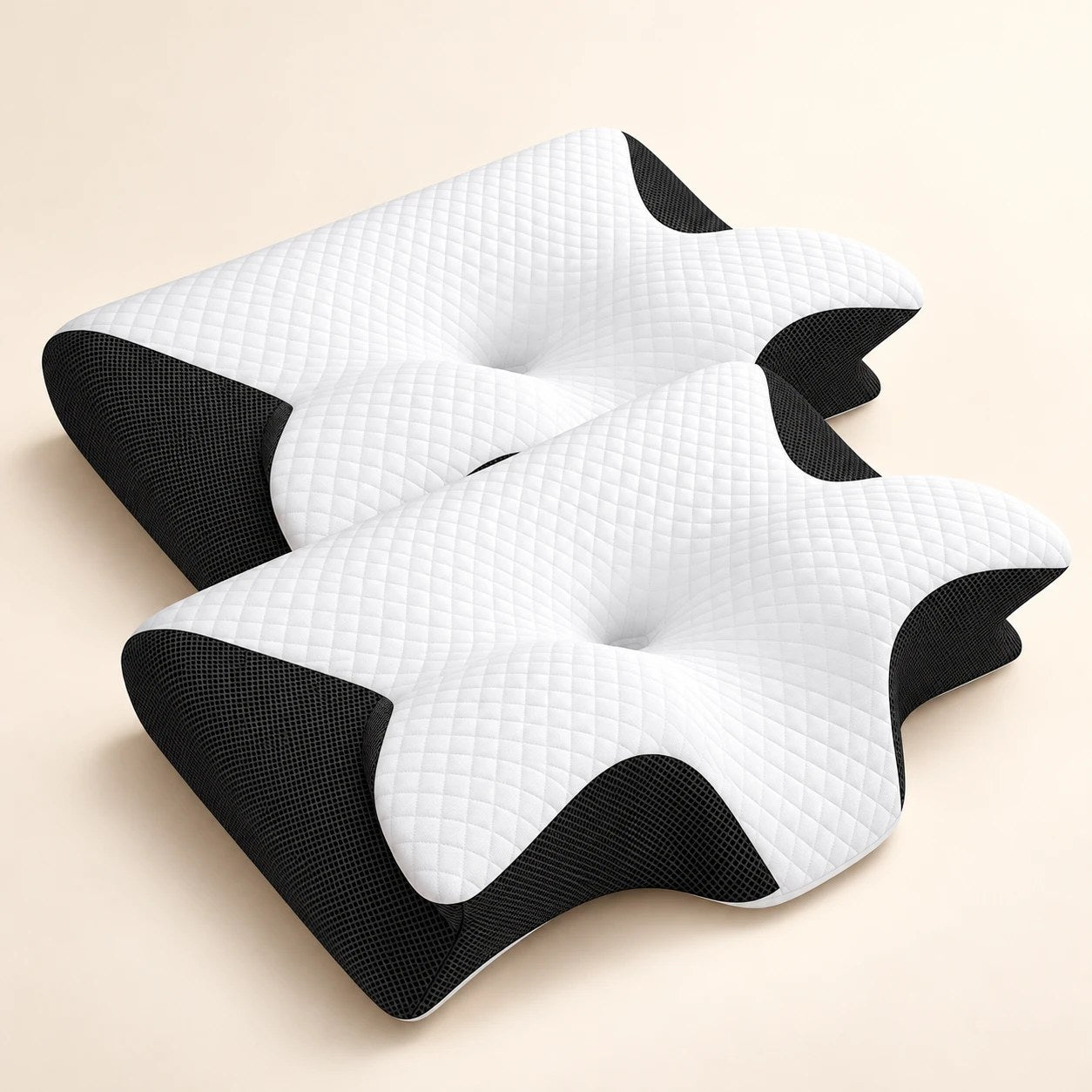 Two Somnivara Contour Pillows in Black, stacked